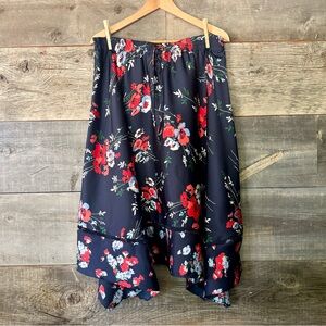 Lauren Ralph Lauren Womens Handkerchief Midi Skirt Navy Floral Cottage Peasant L